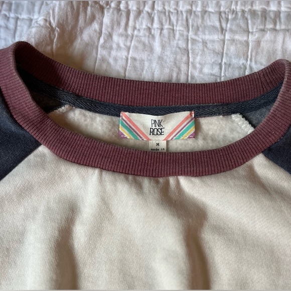 WHITE NAVY BLUE RAGLAN SLEEVE KNOTTED TIE FRONT WAIST SWEATSHIRT - Picture 3 of 3